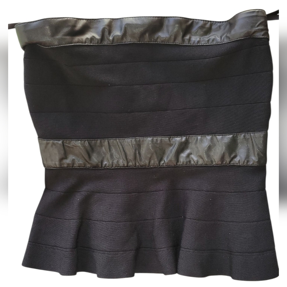Y2K Bebe Black Tube Top with Pleather Accent Waist Detail